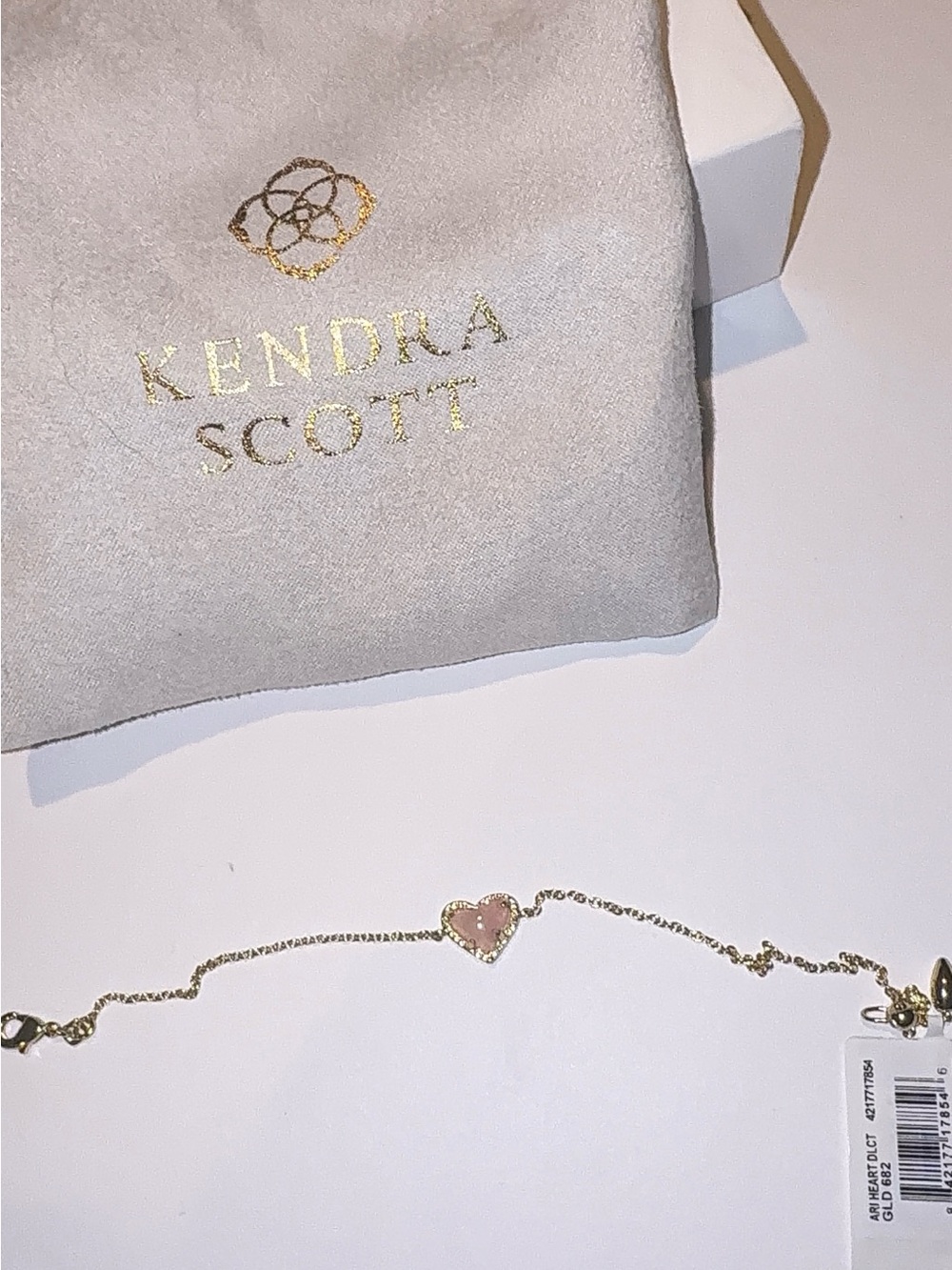 Kendra Scott Ari Heart Chain Bracelet in Gold Rose Quartz